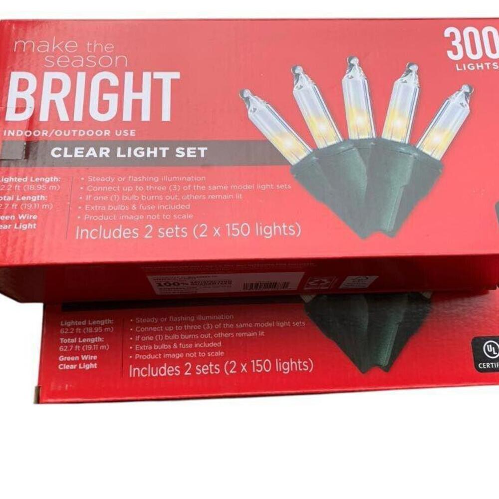 2packs Make the Season Bright Indoor Outdoor 300 Clear String Lights